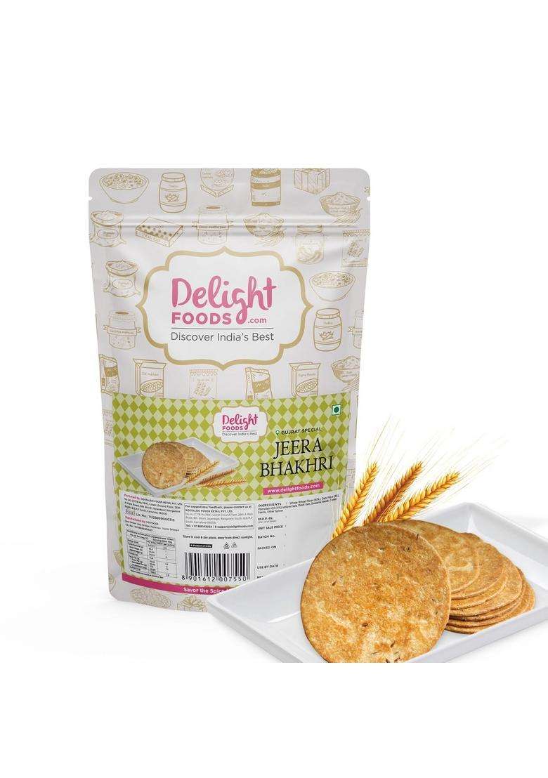 Delight Foods Bhakri Snacks, 600G | Roasted Healthy Gujarati Snacks Whole Wheat Methi, Masala, Jeera Bhakhri - 200 Gms Each (Pack Of 3) - Indya