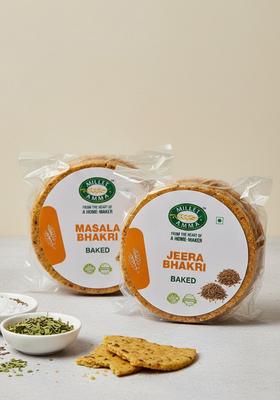 Millet Amma Baked Bhakhri Combo Pack - Jeera And Masala, Healthy Gujarati Snacks, Ready To Eat, Crispy Baked, Perfect For Tea-Time, Parties Events, No Maida, Preservatives, Of 2 (Each 180G)