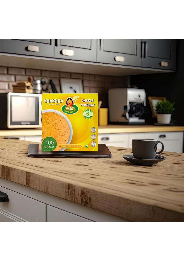 Farsanwadi Khakhra Snacks Fresh Gujarati Classic - Peri Punch Mild Flavors High-Fiber, Low-Oil, Air-Fried Healthy Snack, Light, Crispy & Perfect For Snacking 400 Grams (Twin Pack) (Cheese N Herbs Twin - Indya