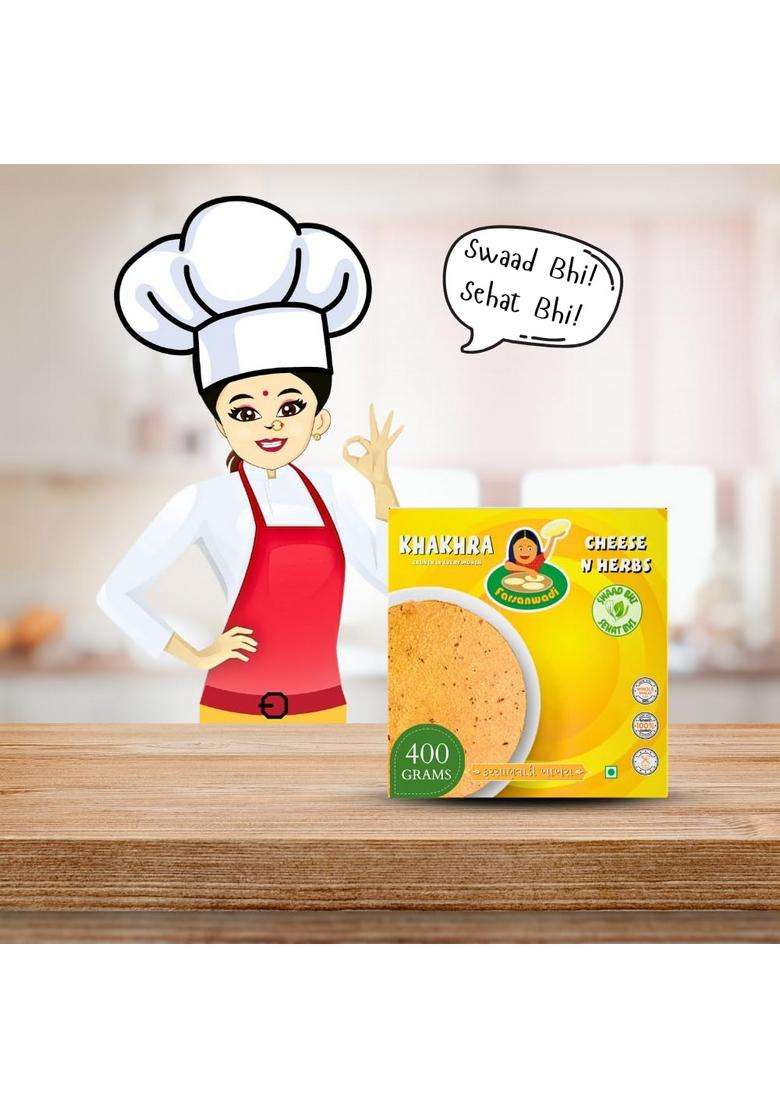 Farsanwadi Khakhra Snacks Fresh Gujarati Classic - Peri Punch Mild Flavors High-Fiber, Low-Oil, Air-Fried Healthy Snack, Light, Crispy & Perfect For Snacking 400 Grams (Twin Pack) (Cheese N Herbs Twin - Indya