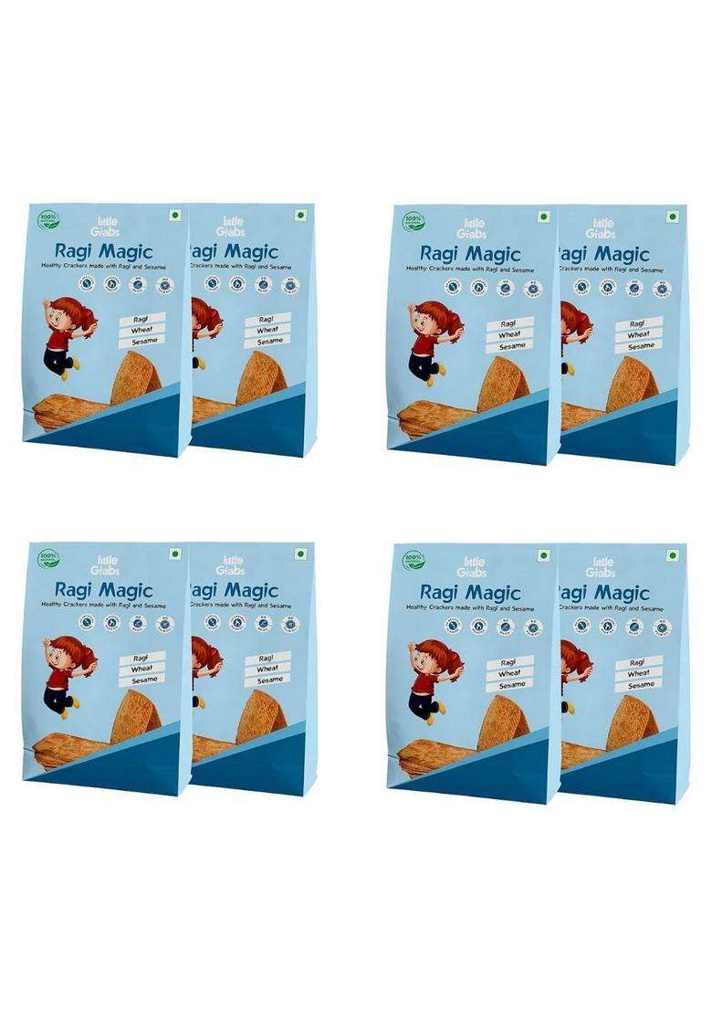 Little Grabs - Ragi Magic Millet Khakhra Snack 100Gm Each (Pack Of 8) With 11G Protien | No Palm Oil & Maida Hand Roasted Calcium Rich Healthy Crispy For Bones Growth Organic Cold-Pressed Sunflower - Indya