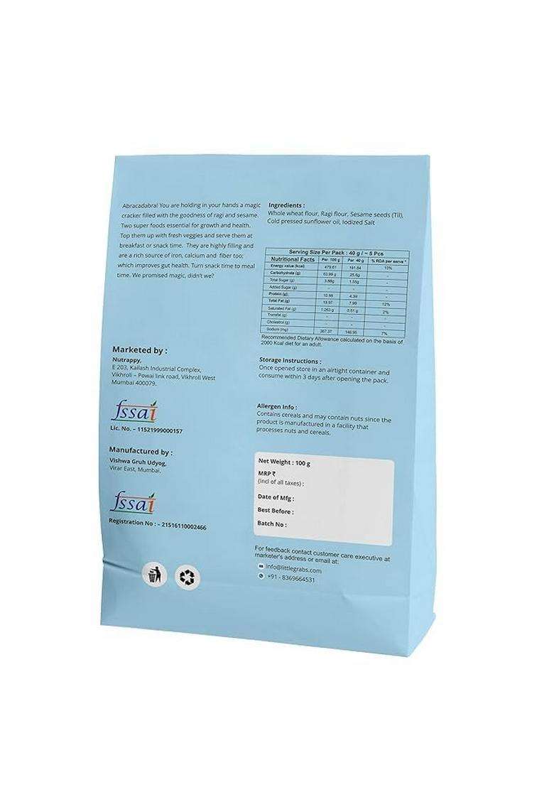 Little Grabs - Ragi Magic Millet Khakhra Snack 100Gm Each (Pack Of 8) With 11G Protien | No Palm Oil & Maida Hand Roasted Calcium Rich Healthy Crispy For Bones Growth Organic Cold-Pressed Sunflower - Indya