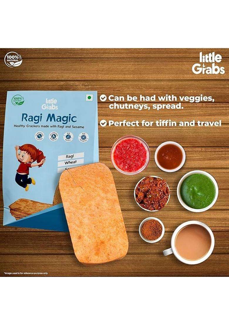 Little Grabs - Ragi Magic Millet Khakhra Snack 100Gm Each (Pack Of 8) With 11G Protien | No Palm Oil & Maida Hand Roasted Calcium Rich Healthy Crispy For Bones Growth Organic Cold-Pressed Sunflower - Indya