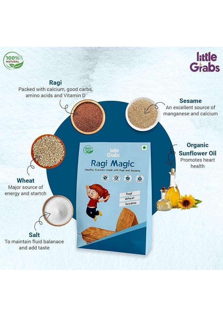 Little Grabs - Ragi Magic Millet Khakhra Snack 100Gm Each (Pack Of 8) With 11G Protien | No Palm Oil & Maida Hand Roasted Calcium Rich Healthy Crispy For Bones Growth Organic Cold-Pressed Sunflower - Indya