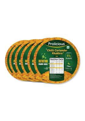 Prolicious Chilli Coriander Khakhra | No Palm Oil Crispy Ready To Eat Flavourful High Protein Healthy Anytime Snack Pack Of 6, 170G Each