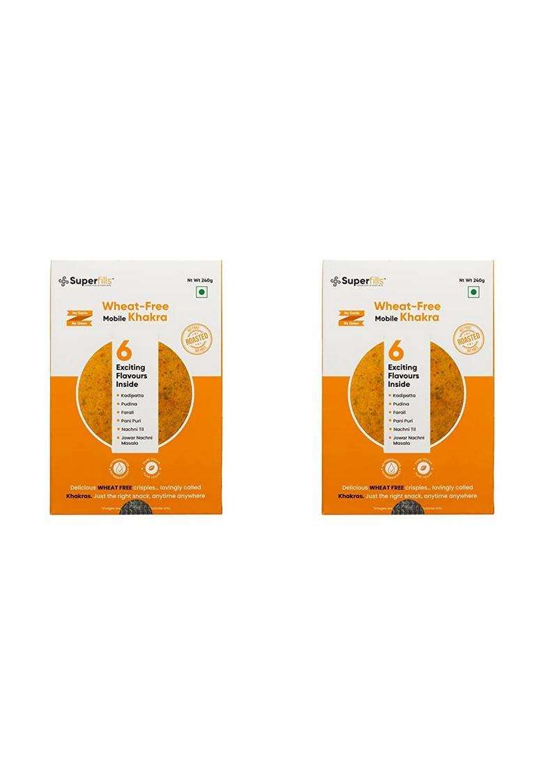 Superfills Mobile Khakra Ready To Eat | 100% Natural Ingredient |Gujarati Healthy Snack Wheat -Free No Garlic & Onion Chai Time 480G (Pack Of 2)- 6 Flavors In A Pack - Indya