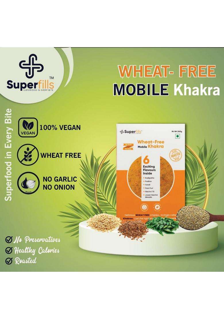 Superfills Mobile Khakra Ready To Eat | 100% Natural Ingredient |Gujarati Healthy Snack Wheat -Free No Garlic & Onion Chai Time 480G (Pack Of 2)- 6 Flavors In A Pack - Indya