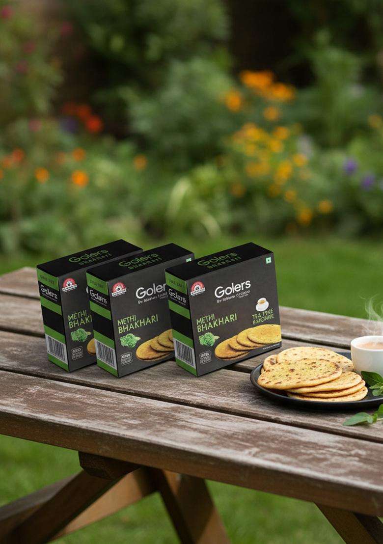 Golers Methi Bhakhari | Ready To Eat Healthy Gujarati Snacks No Artificial Colours Maida Vacuum Packed Indian Dry Bhakri Snack 180Gm (Pack Of 5) - Indya