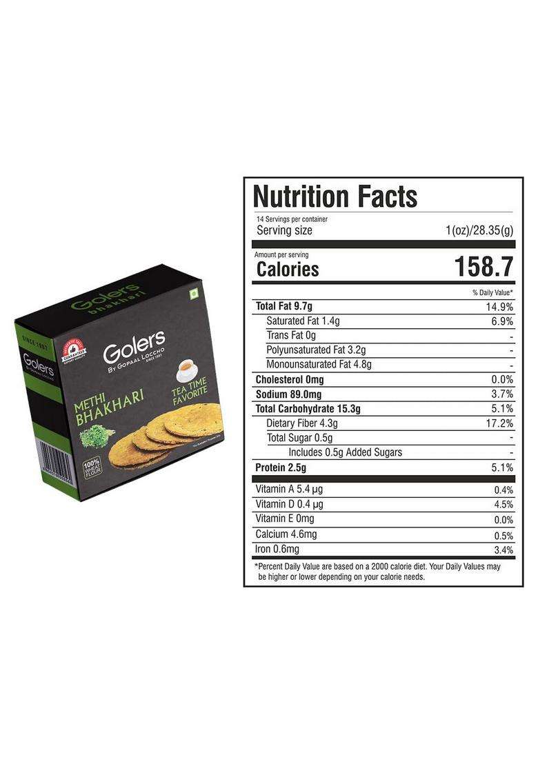 Golers Methi Bhakhari | Ready To Eat Healthy Gujarati Snacks No Artificial Colours Maida Vacuum Packed Indian Dry Bhakri Snack 180Gm (Pack Of 5) - Indya