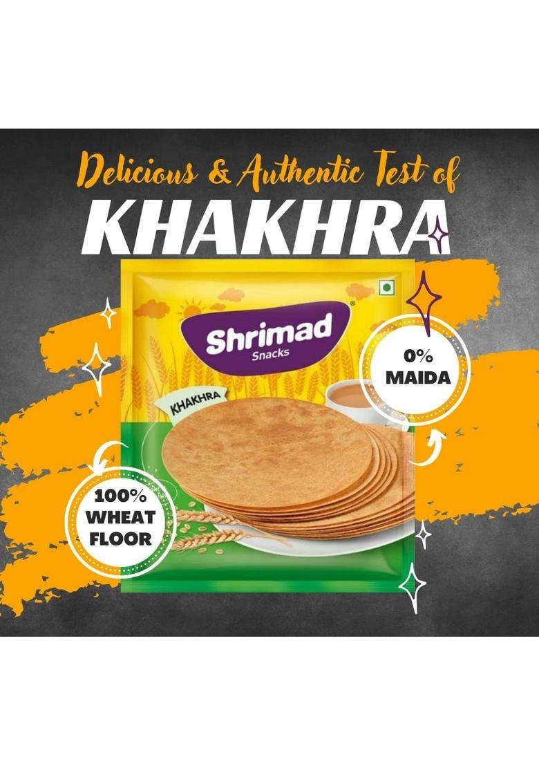 Shrimad Garlic Khakhra Crispy Roasted Diet-Friendly Ready To Eat Gujarati Snack Round Whole Wheat Made With 100% Natural Ingredients - Indya
