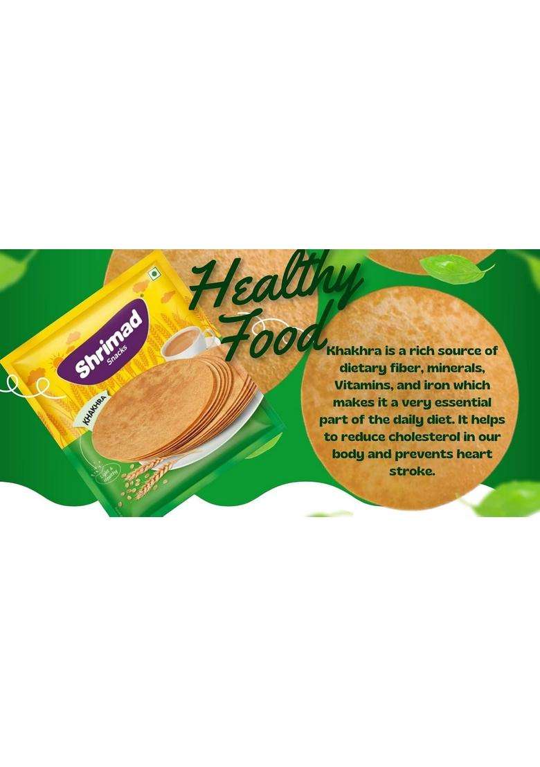 Shrimad Garlic Khakhra Crispy Roasted Diet-Friendly Ready To Eat Gujarati Snack Round Whole Wheat Made With 100% Natural Ingredients - Indya
