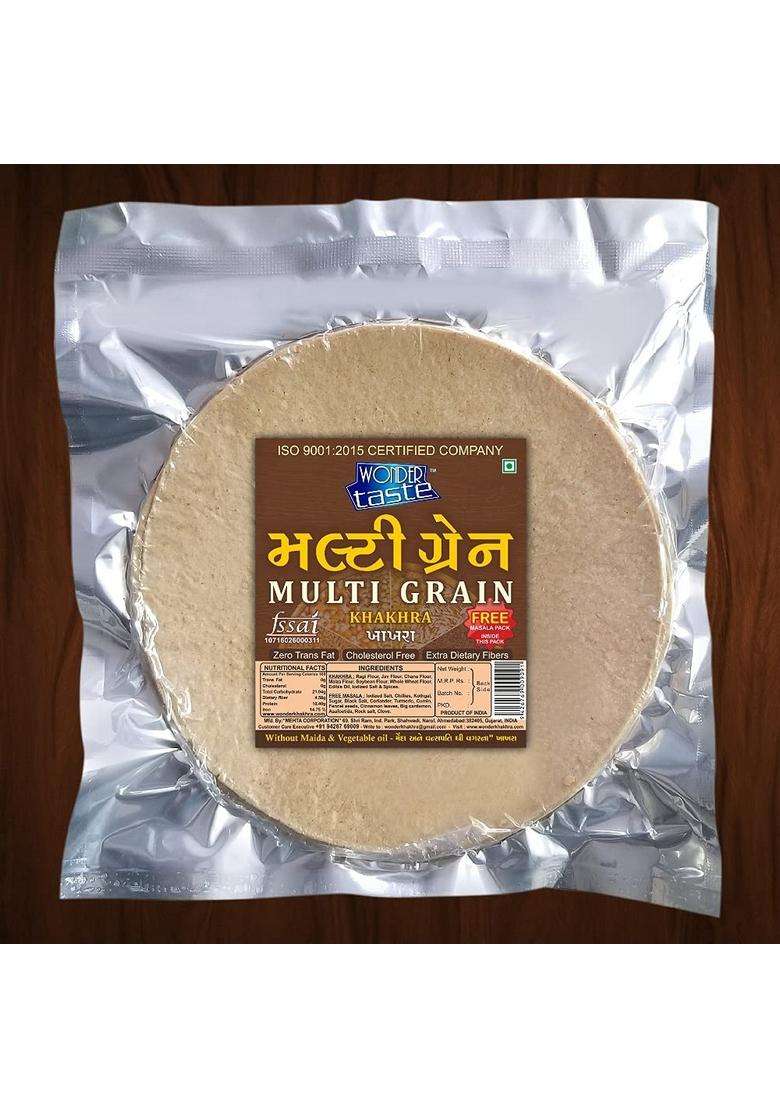 Wonder Taste Multi Grain Khakhra Pack Of 3 (200G Each) | No Maida Vegetable Oil Super Healthy Diet Low Calorie Snacks Delicious Roasted Gujarati Bites Free Masala Packet Inside - Indya