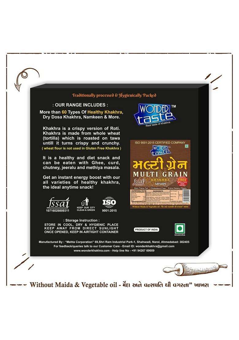 Wonder Taste Multi Grain Khakhra Pack Of 3 (200G Each) | No Maida Vegetable Oil Super Healthy Diet Low Calorie Snacks Delicious Roasted Gujarati Bites Free Masala Packet Inside - Indya