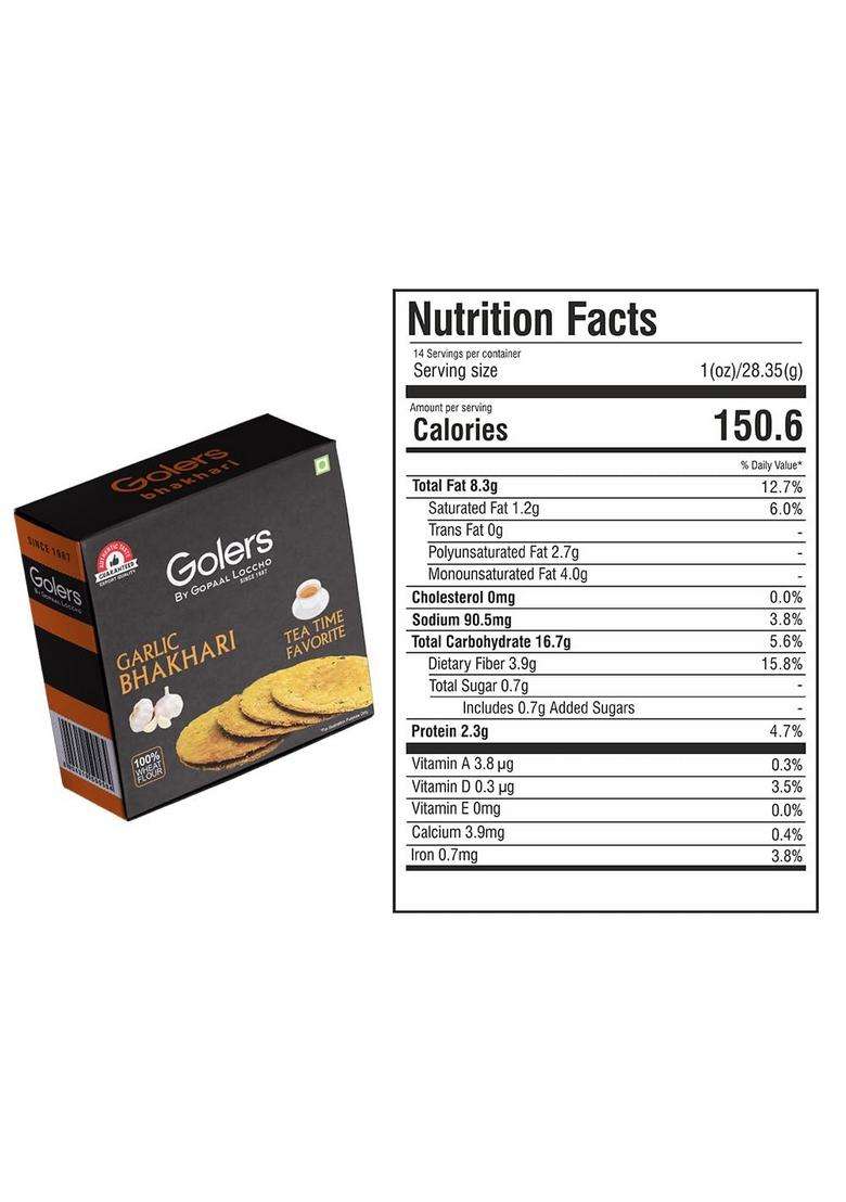 Golers Garlic Bhakhari | Ready To Eat Roasted Healthy Gujarati Snacks No Artificial Colours Maida Vacuum Packed Indian Dry Bhakri Snack 180Gm (Pack Of 5) - Indya