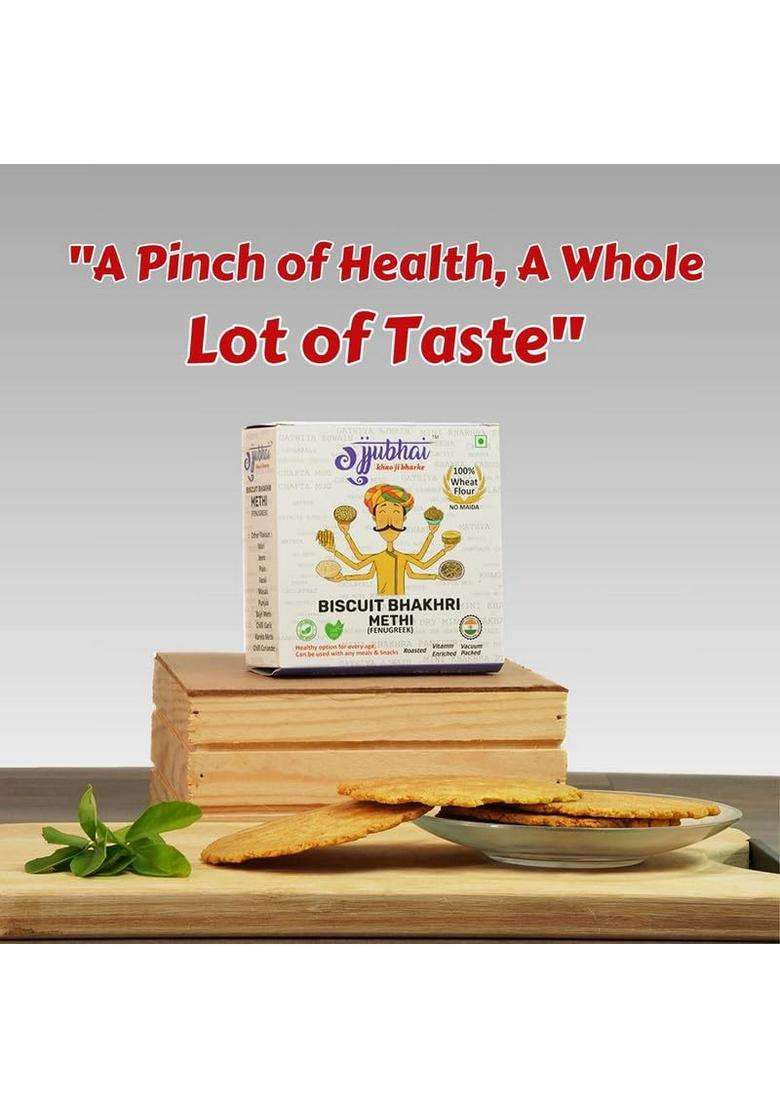 Gujjubhai Biscuit Bhakhri Methi 180G (Pack Of 3) | Crispy Fenugreek Indian Snack Healthy Roasted For Tea-Time, Travel & Office Namkeen With Authentic Homemade Flavor - Indya