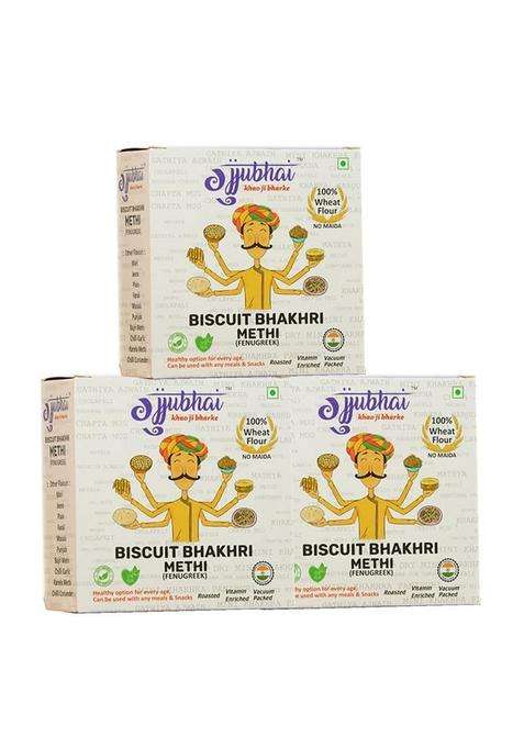 Gujjubhai Biscuit Bhakhri Methi 180G (Pack Of 3) | Crispy Fenugreek Indian Snack Healthy Roasted For Tea-Time, Travel & Office Namkeen With Authentic Homemade Flavor