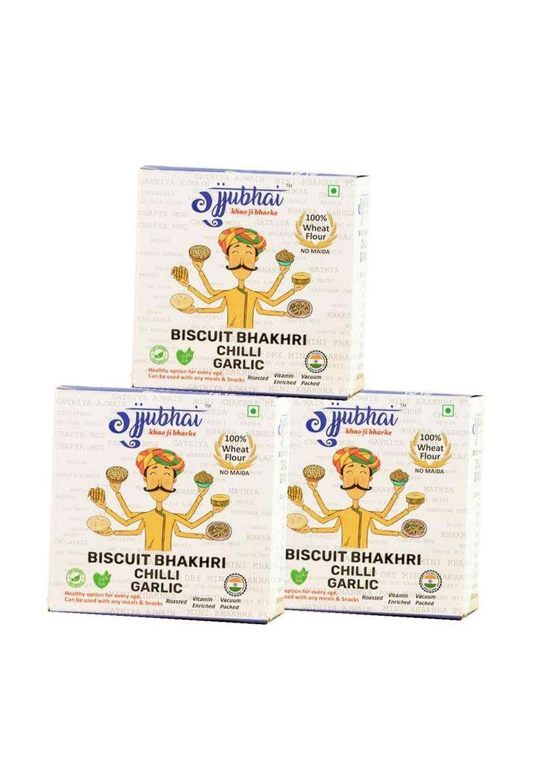 Gujjubhai Biscuit Bhakhri Chilli Garlic 180G | Crispy & Flavorful Indian Snack Spicy Flavored Roasted Healthy Tea-Time Perfect For Travel, Office_Pack Of 3 - Indya