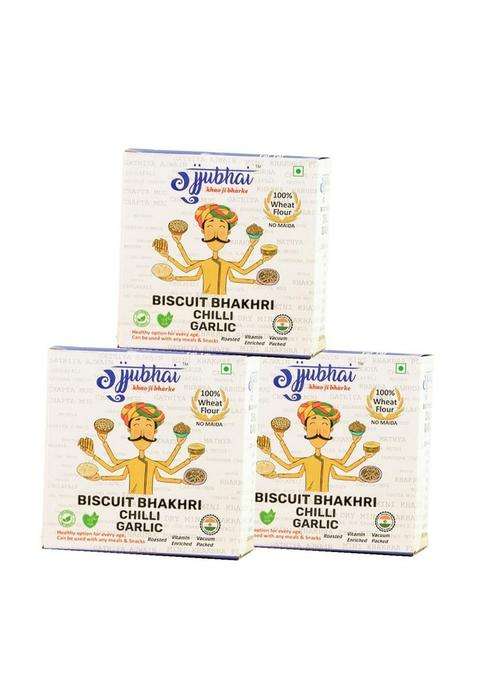 Gujjubhai Biscuit Bhakhri Chilli Garlic 180G | Crispy & Flavorful Indian Snack Spicy Flavored Roasted Healthy Tea-Time Perfect For Travel, Office_Pack Of 3