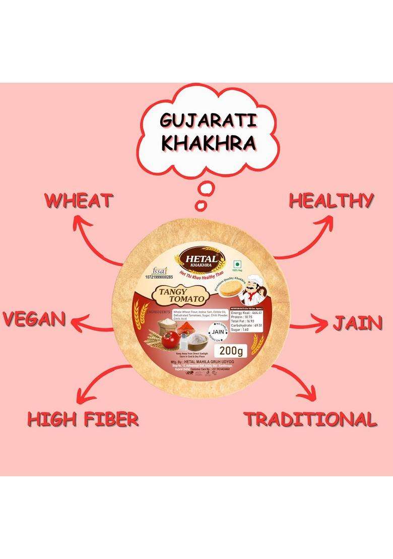 Hetal Khakhra Tengy Tometo Khakhra|Ready To Eat Snacks|Evening Time Snacks|Gujarati Healthy Snacks (Pack Of 2) 200 Gm In Each Pack - Indya