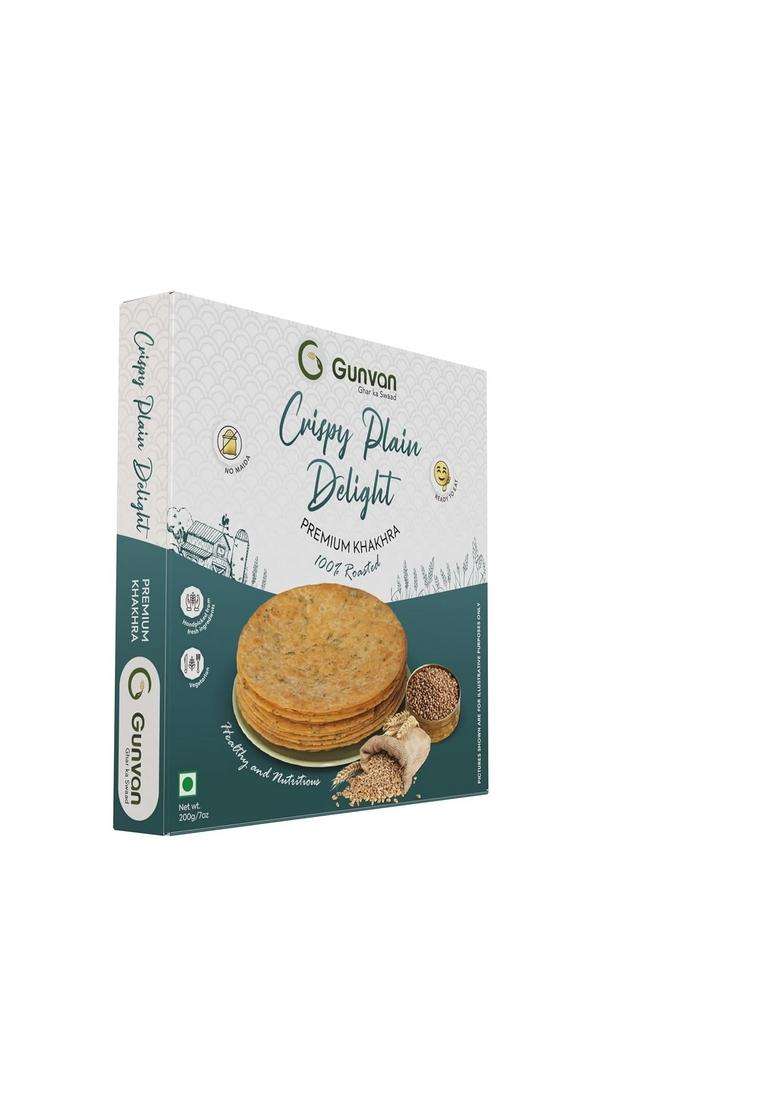 Gunvan Honey Methi Khakhra With Crispy Plain Delight Khakra Light & Roasted Snack (Each 200Gm Pack Of 2) - Indya