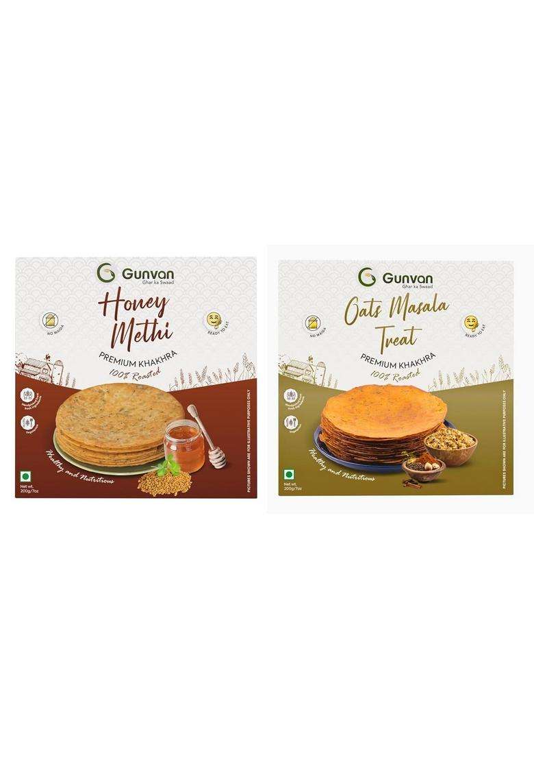Gunvan Honey Methi Khakhra 200Gm With Oats Masala Treat Wholesome & Spicy Pack Of 2 - Indya