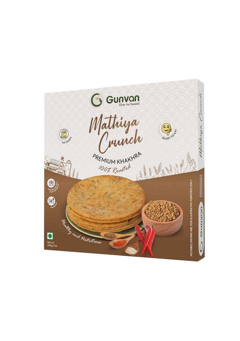Gunvan Mathiya Combo Pack Of 2 Crunch Khakra 200Gm With Methi Bhakri Bites 180Gm Crispy & Roasted Snack | Traditional Indian Flavors Healthy Guilt-Free - Indya