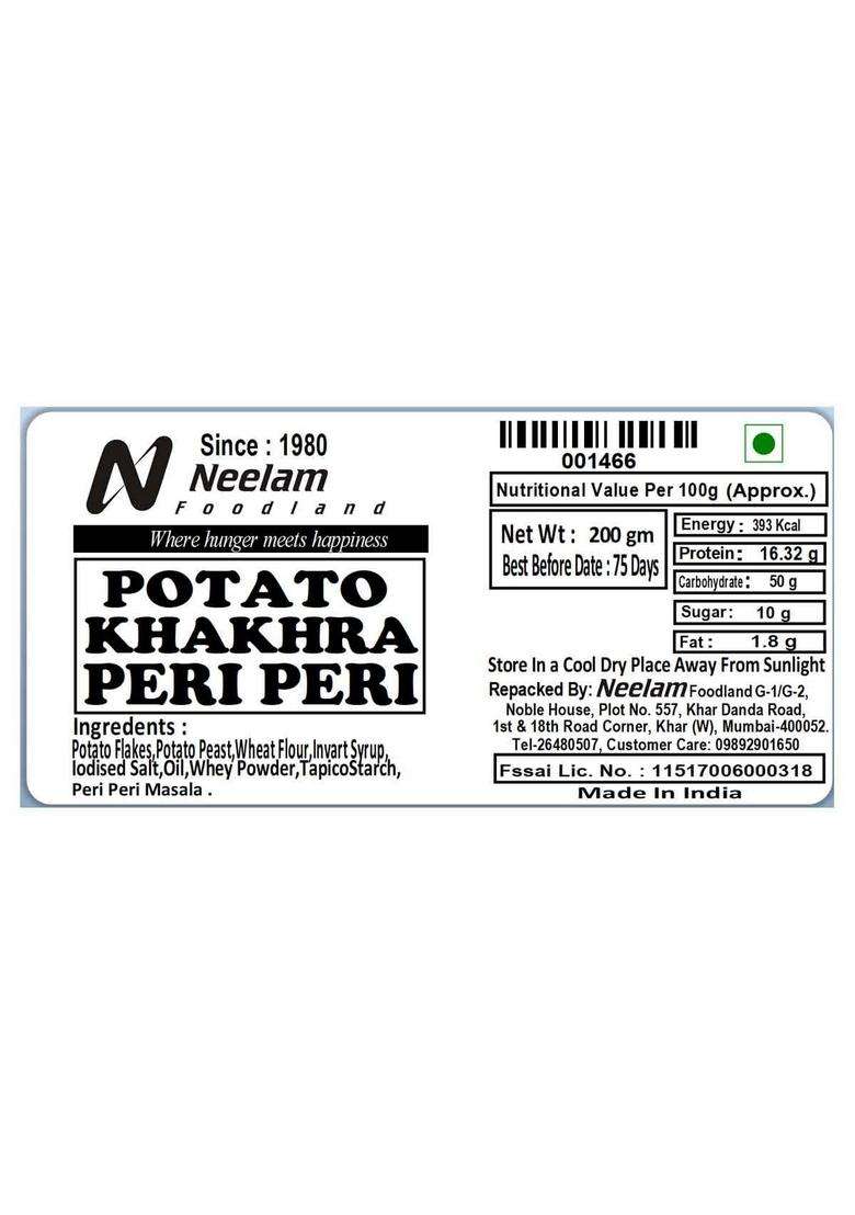 Neelam Foodland | Potato Khakhra Peri 400Gm - Indya