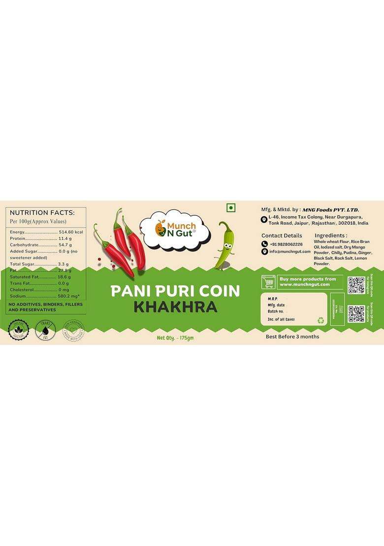 Munch N Gut Pani Puri High Protein Thins | No Palm Oil Crispy & Nutritious Thin (175G) - Indya