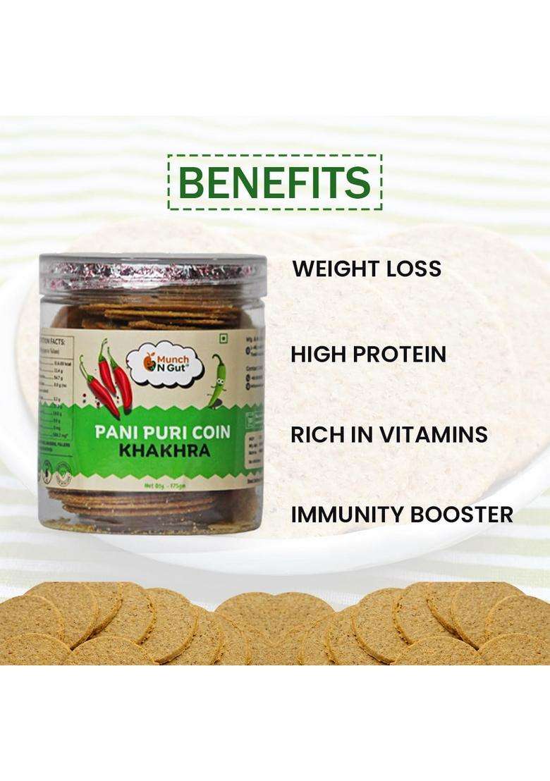 Munch N Gut Pani Puri High Protein Thins | No Palm Oil Crispy & Nutritious Thin (175G) - Indya