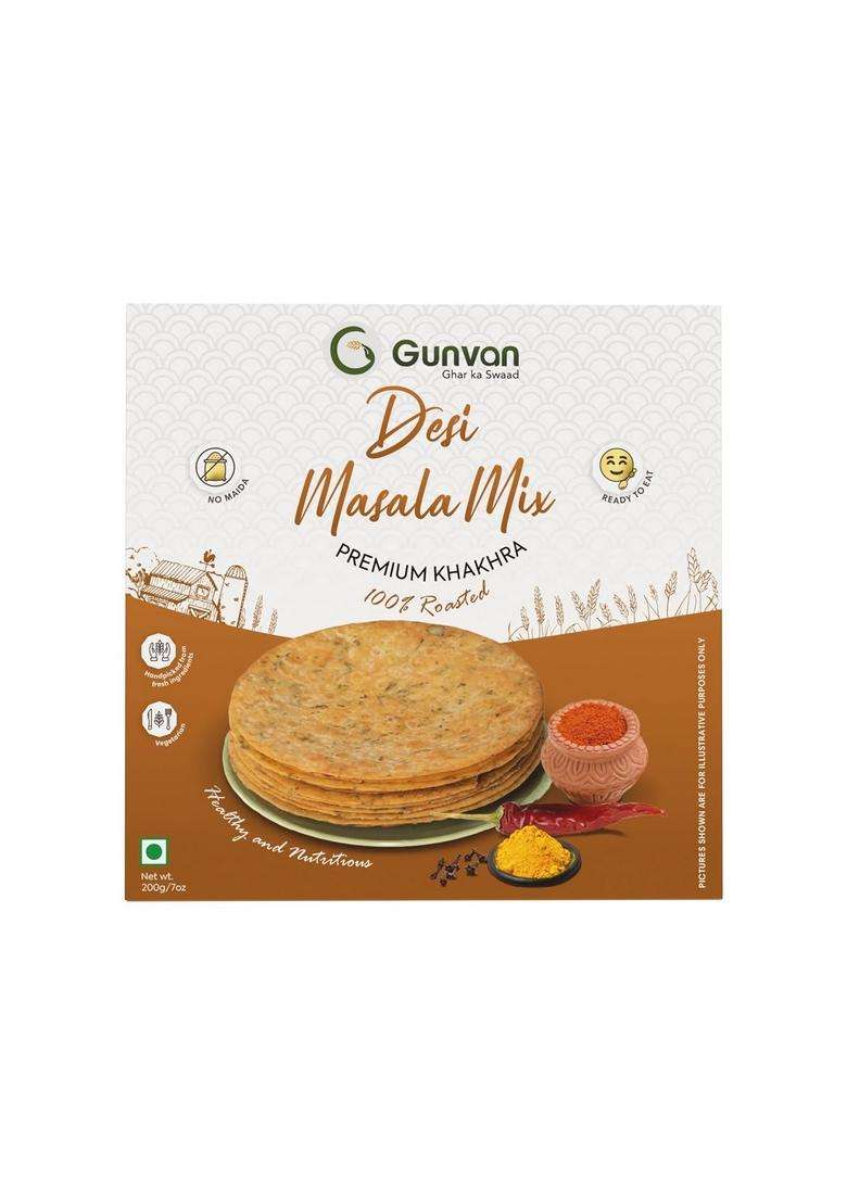 Gunvan Desi Masala Mix Khakhra Crispy & Spiced Roasted Snack | Authentic Indian Flavors Perfect Tea-Time Treat 200G Pack - Indya