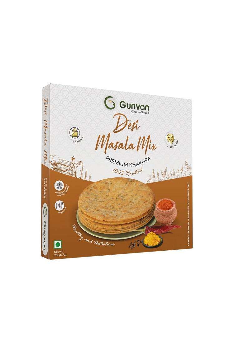 Gunvan Desi Masala Mix Khakhra Crispy & Spiced Roasted Snack | Authentic Indian Flavors Perfect Tea-Time Treat 200G Pack - Indya