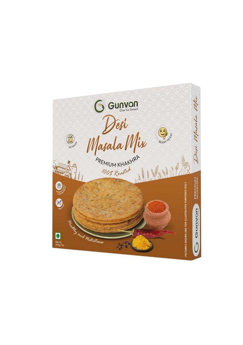 Gunvan Desi Masala Mix Khakhra Crispy & Spiced Roasted Snack | Authentic Indian Flavors Perfect Tea-Time Treat 200G Pack - Indya