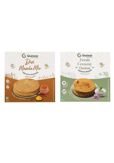 Gunvan Fresh Creamy Onion Bhakri 180 Gm With Desi Masala Mix Khakhra 200 Crispy & Spiced Roasted Snack | Authentic Indian Flavors Perfect Tea-Time Treat