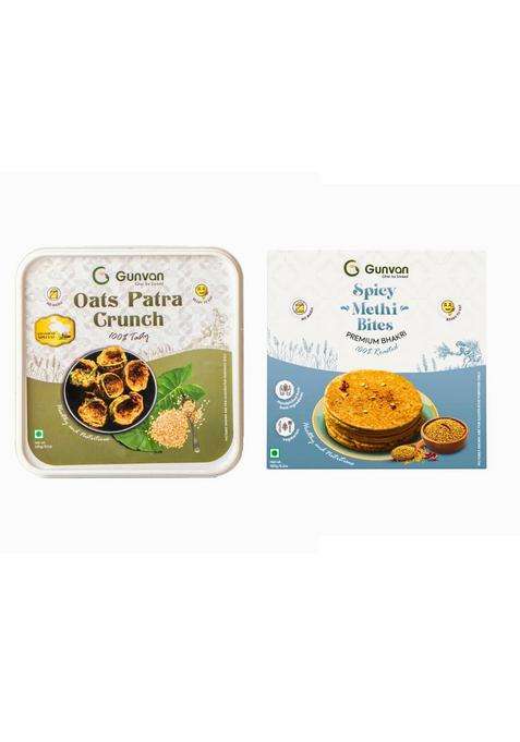 Gunvan Spicy Methi Bhakri Bites 180 Gm With Oats Patra Crunch 230 Crispy & Wholesome Snack | Fusion Of Traditional Nutritious Pack 2