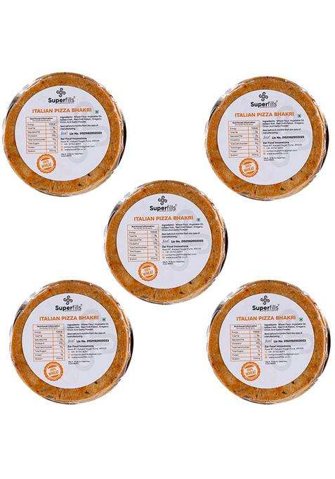 Superfills Pizza Bhakri 1000Gram Ready-To-Eat Gujarati Healthy Snack Vegetarian With Natural Ingredients Good-Quality Whole Wheat Perfect For Chai Time (Pack Of 5)