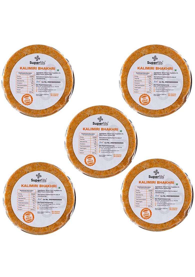 Superfills Bhakri Ready To Eat Vegetarian & Natural Ingredient Gujarati Healthy Snack Whole Wheat Chai Time 1000 Gms (Pack Of 5) - Indya