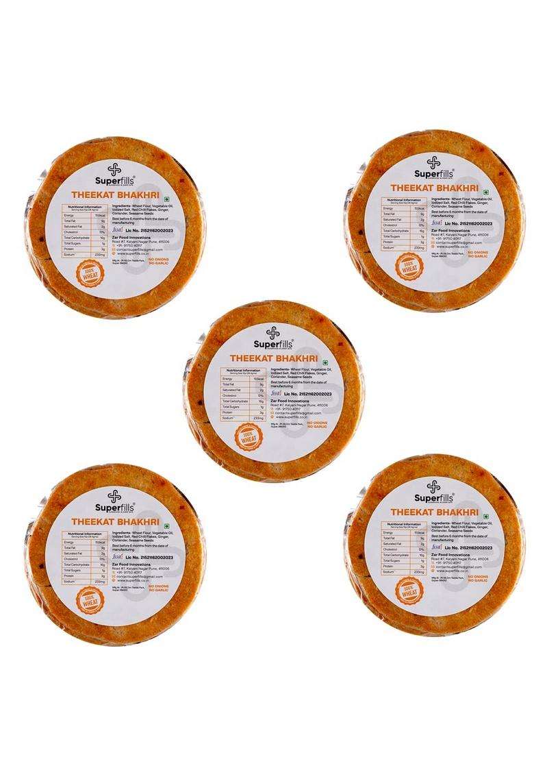 Superfills Roasted Bhakri With Theekat Flavor Diet Weight Loss Snack Ready To Eat Wheat Crisps Whole High In Fiber Traditional Gujarati Chai Time 1000 Gms (Pack Of 5 Bhakri) - Indya