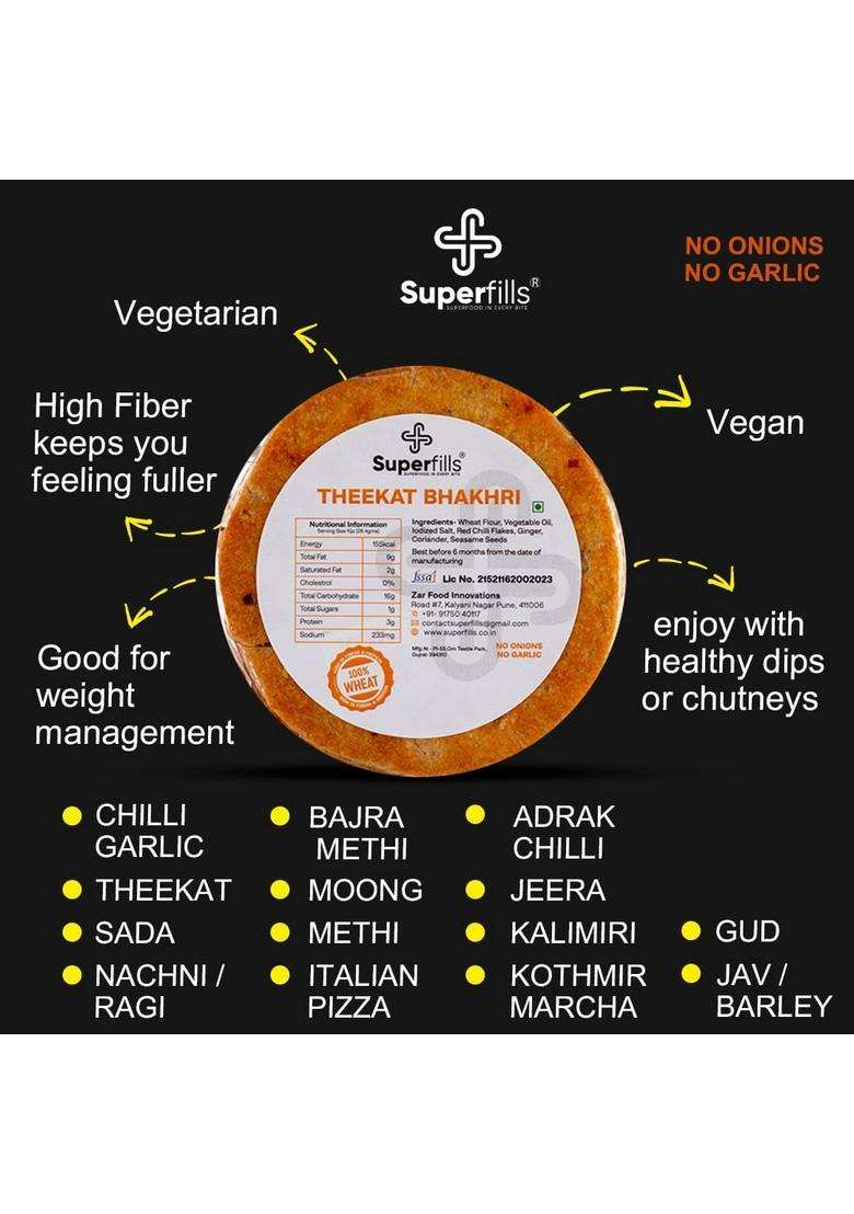 Superfills Roasted Bhakri With Theekat Flavor Diet Weight Loss Snack Ready To Eat Wheat Crisps Whole High In Fiber Traditional Gujarati Chai Time 1000 Gms (Pack Of 5 Bhakri) - Indya