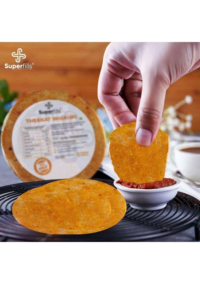 Superfills Roasted Bhakri With Theekat Flavor Diet Weight Loss Snack Ready To Eat Wheat Crisps Whole High In Fiber Traditional Gujarati Chai Time 1000 Gms (Pack Of 5 Bhakri) - Indya