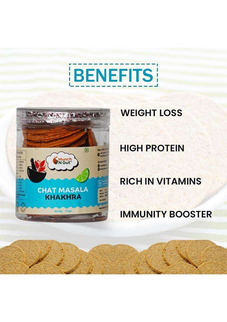 Munch N Gut Chat Masala Khakhra | Crispy Ready To Eat High Protein Fiber| No Palm Oil (175G) - Indya