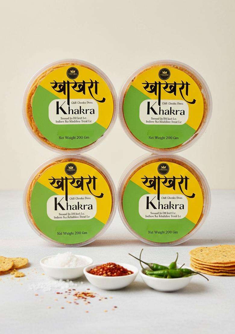 Malvas Food Khakhra Ready To Eat Delicious Crispy & Crunchy, Healthy Anytime Snack | Gluten Free Instant Snacks All Time Favourite Indian (200 G (Pack Of 4), Chilli Chaska Khakra) - Indya