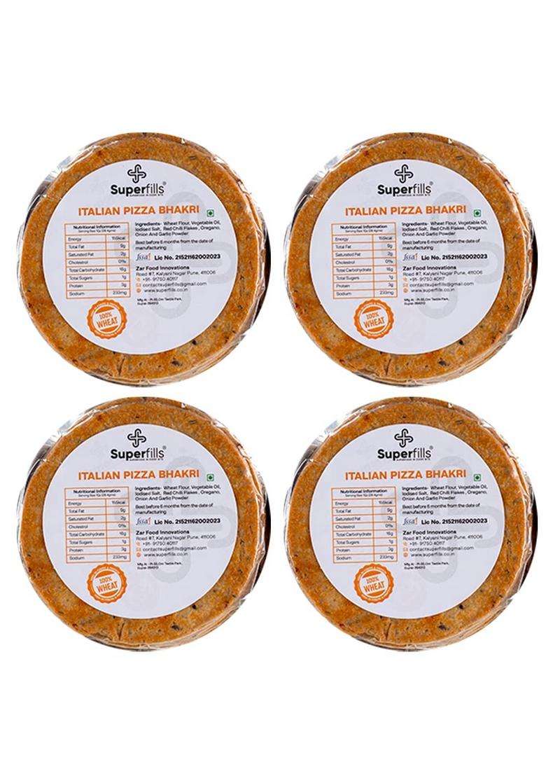 Superfills Roasted Bhakri Pizza Flavor Diet Weight Loss Snack Ready To Eat Wheat Crisps 100 Percent Whole High In Fiber Traditional Gujarati Chai Time 800Gms (Pack Of 4 Bhakri) - Indya