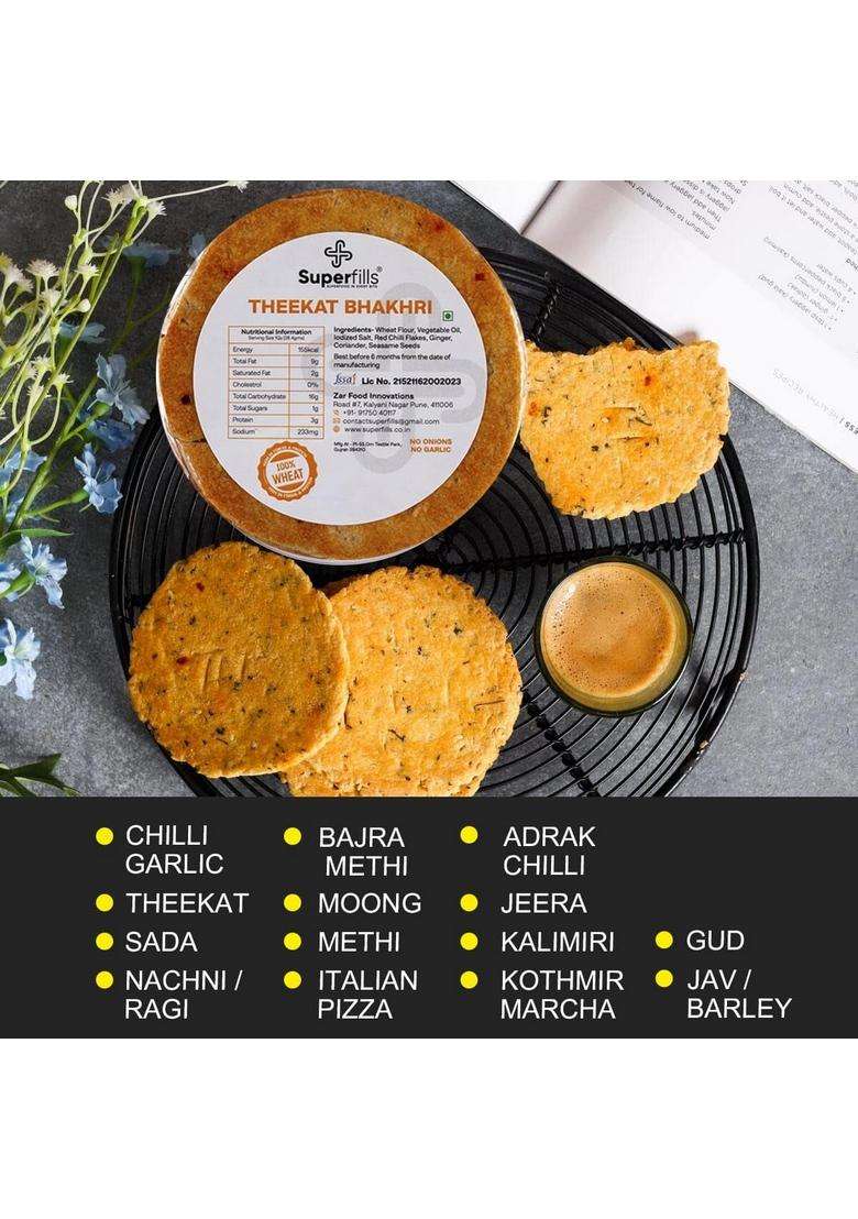 Superfills Roasted Bhakri Pizza Flavor Diet Weight Loss Snack Ready To Eat Wheat Crisps 100 Percent Whole High In Fiber Traditional Gujarati Chai Time 800Gms (Pack Of 4 Bhakri) - Indya