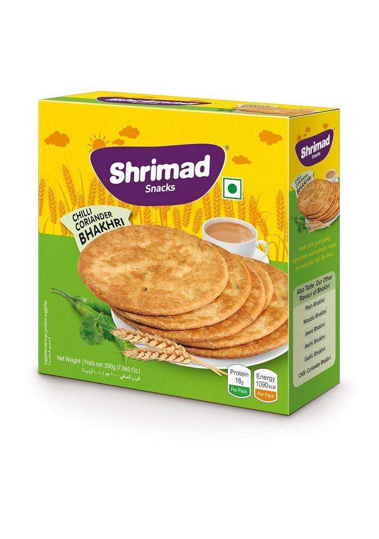 Shrimad Dry Chilli-Coriander Bhakhri Healthy Roasted Not Fried Ready To Eat Traditional Gujarati Snack Whole Wheat - Indya