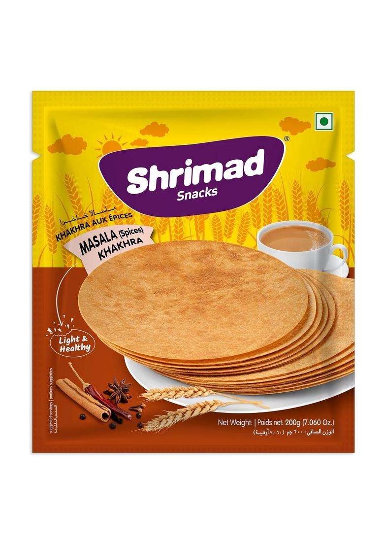 Shrimad Masala Khakhra Crispy Roasted Diet-Friendly Ready To Eat Gujarati Snack Round Whole Wheat Made With 100% Natural Ingredients - Indya