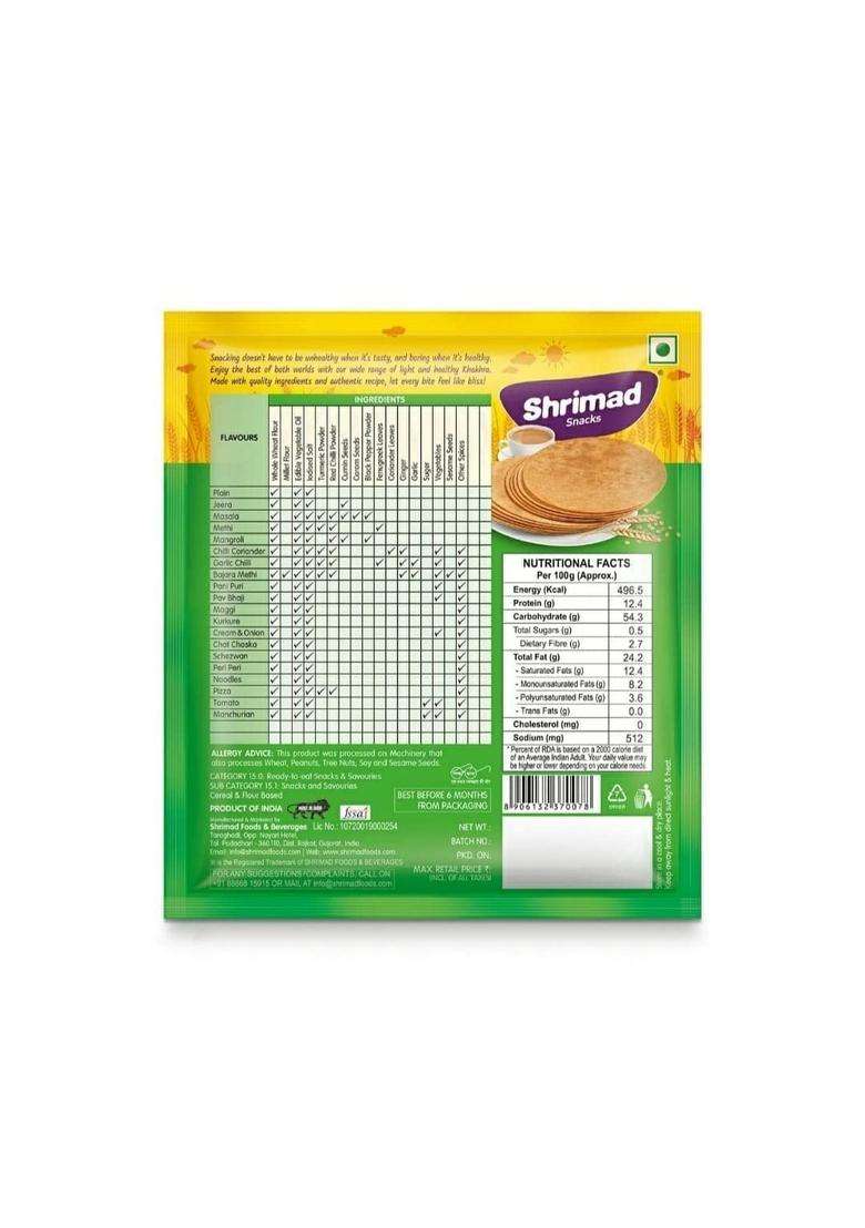 Shrimad Masala Khakhra Crispy Roasted Diet-Friendly Ready To Eat Gujarati Snack Round Whole Wheat Made With 100% Natural Ingredients - Indya