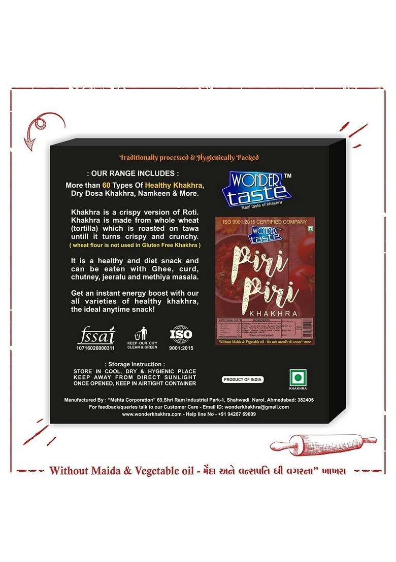Wonder Taste Piri Tasty Khakhra Pack Of 4 (Each 200G) | No Maida Vegetable Oil Healthy And Yummy Bites Delicious Roasted Gujarati Snacks - Indya