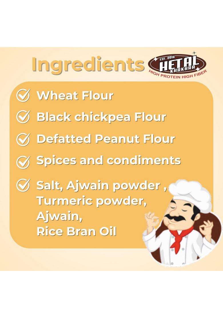 Hetal Khakhra Ajwain | Jain Crispy Ready To Eat High Protein Fiber| No Palm Oil 200G Vacuum Pack Of 4 - Indya
