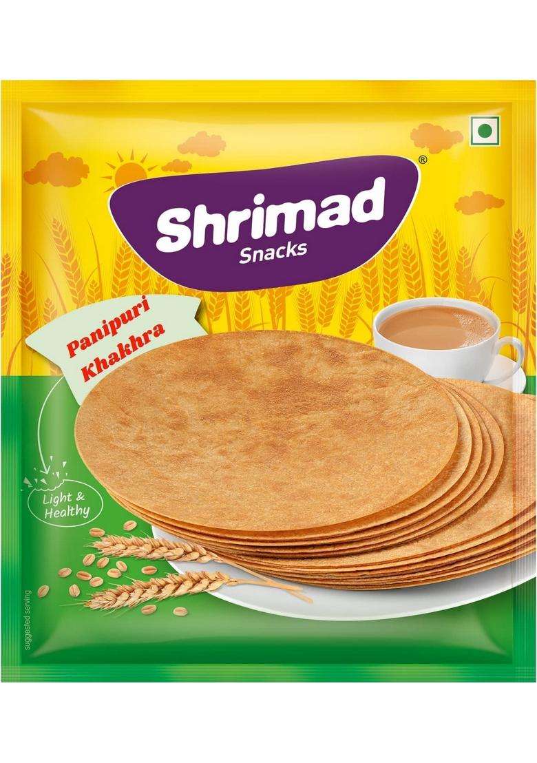 Shrimad Panipuri Khakhra Crispy Roasted Diet-Friendly Ready To Eat Gujarati Snack Round Whole Wheat Made With 100% Natural Ingredients - Indya