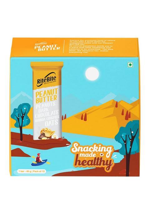 Ritebite Max Protein 4G Bar, Peanut Butter | With Dark Chocolate 0 Added Sugar, No Cholesterol & Trans Fat Snack 40G (Pack Of 12)